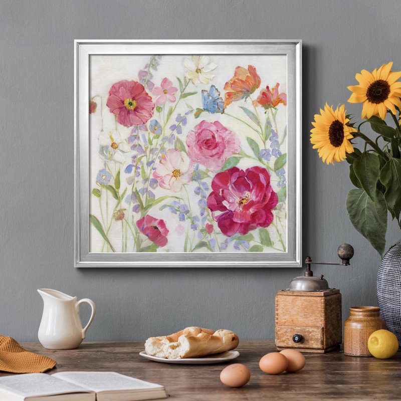 Summer Blooms - Peinture sur toile encadrée, H 22,5 po x l 22,5 po x P 1,5 po, Argent