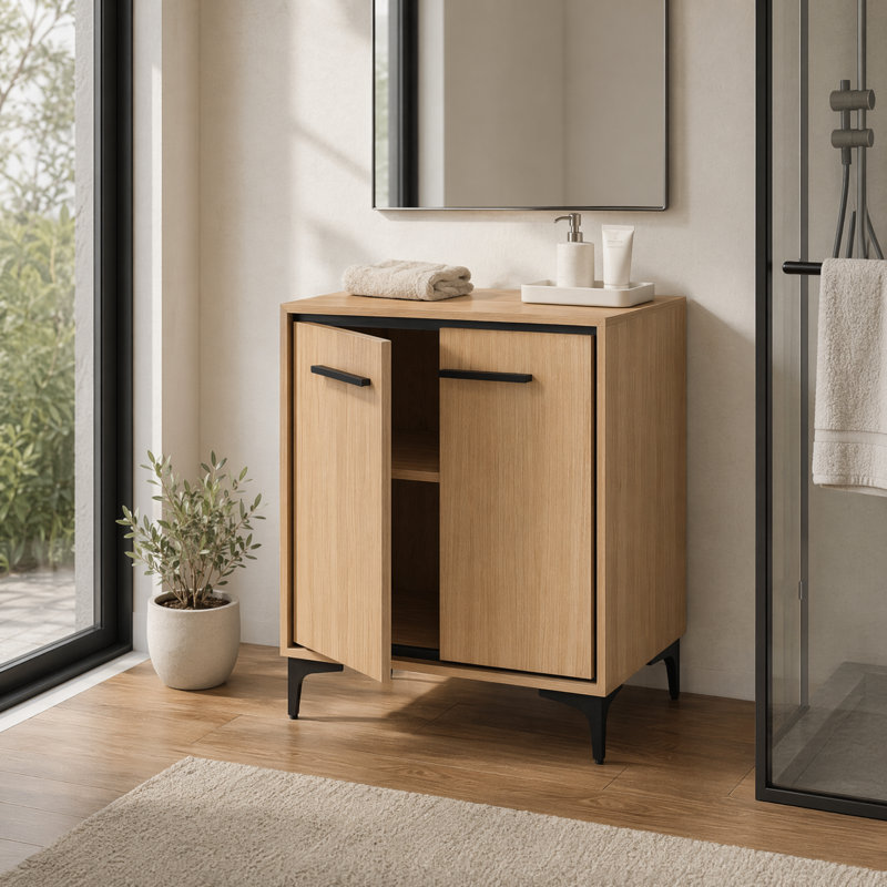 Base de meuble-lavabo 24 po seulement avec 2 portes à fermeture douce, armoire de rangement autoportante, meuble-lavabo moderne en bois d'ingénierie pour petite salle de bain