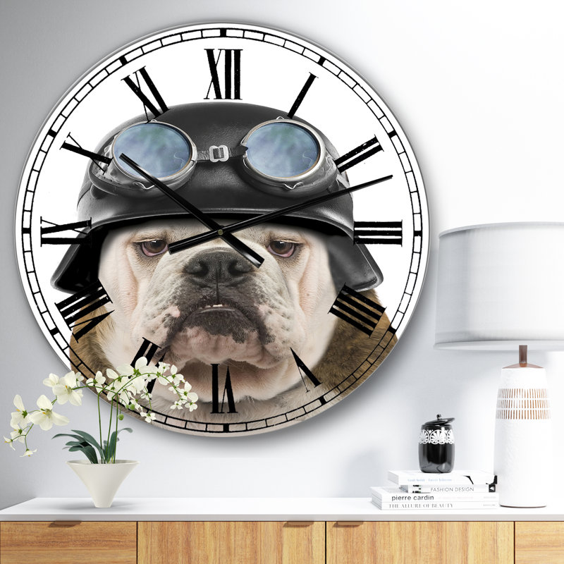 Chien avec casque de motard - horloge murale moderne surdimensionnée, Surdimensionné