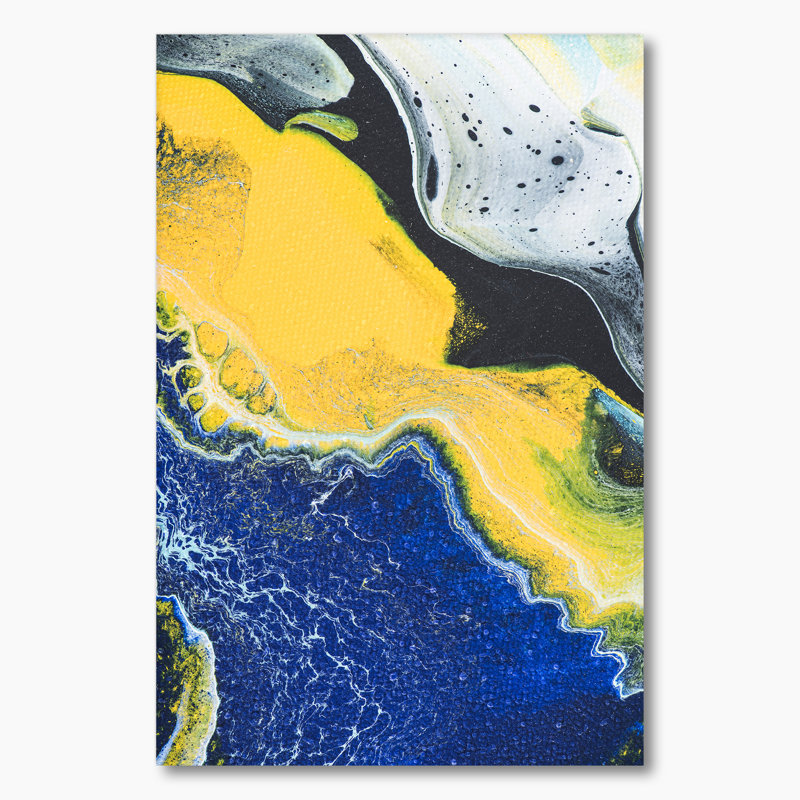 Art en marbre bleu foncé et jaune - reproduction d'art sur toile, H 12 po x l 8 po x P 1 po, Toile tendue
