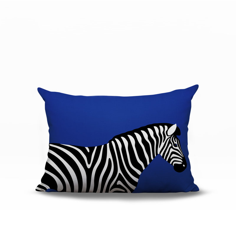 Oreiller rectangulaire réversible intérieur / extérieur Hala Zebra, Marine, H 20 po x l 14 po
