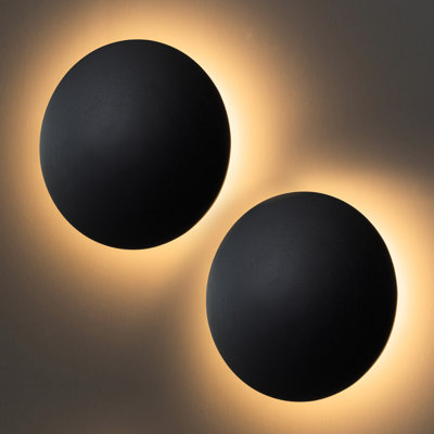 2-pack Black Aluminum Round Disc Led Indoor Outdoor Wall Lantern Sconce