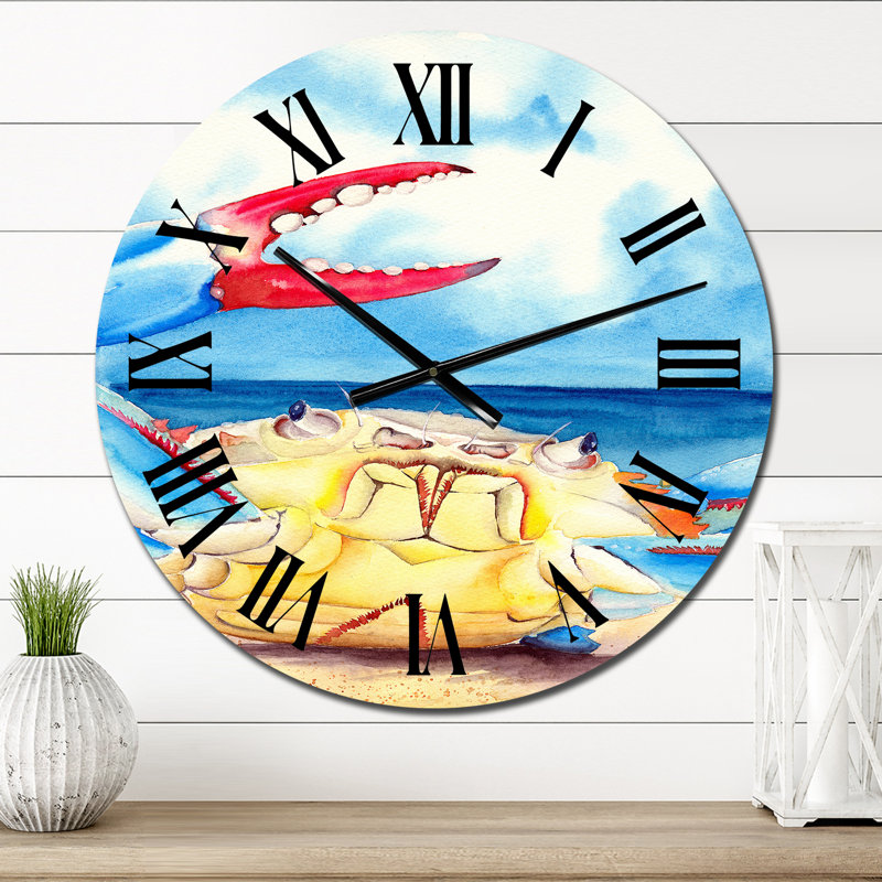 Crabe bleu coloré sur une plage de sable - horloge murale nautique et côtière, Moyenne