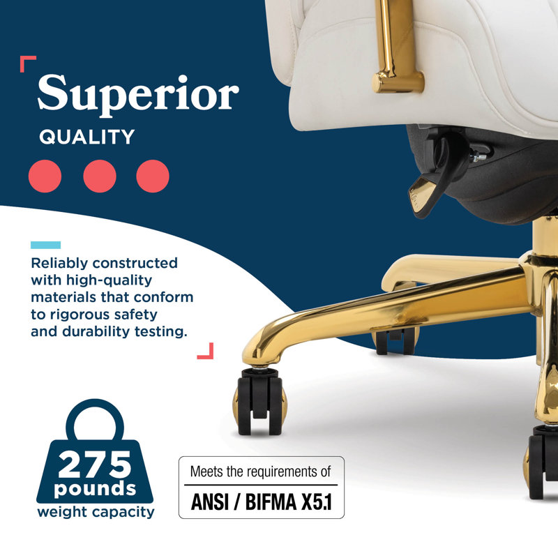 Symphony Swivel Executive Chair, White, Gold