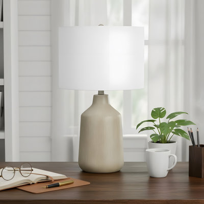 Lighting, 24 po, lampe de table, béton beige, abat-jour ivoire / crème, contemporain