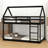 Twin Over Twin House-Shaped Rubber Wood Floor Bunk Bed – Ladder & Guardrails Included-119283229
