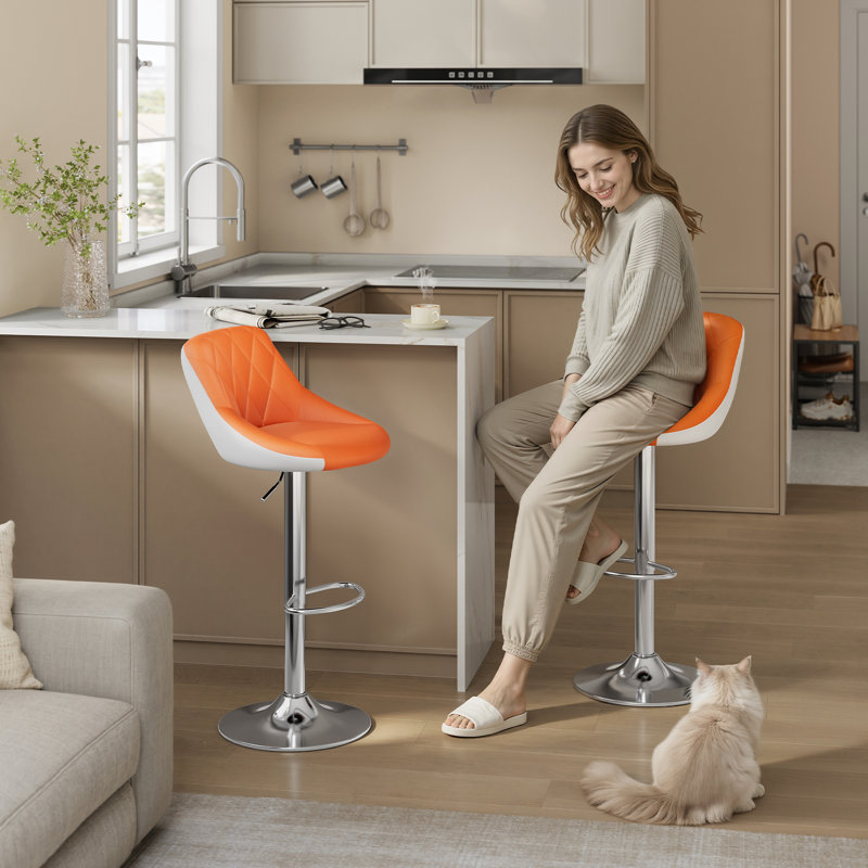 Dequay Swivel Bar Stool, Orange/White