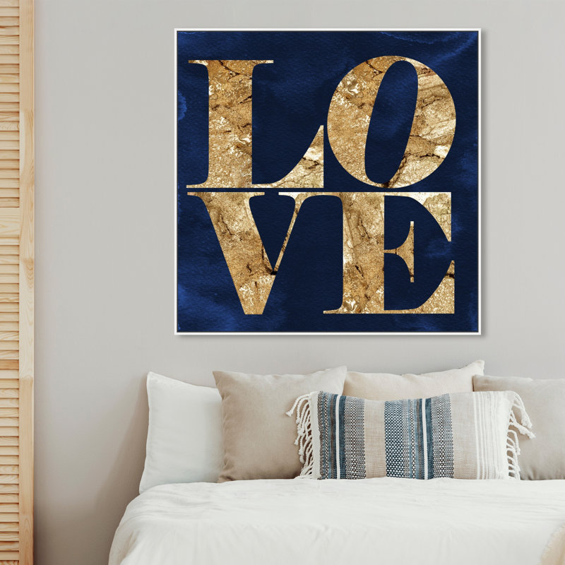 Toile pour chambre à coucher bleu marine, Cadre en bois blanc, H 41 po x l 41 po