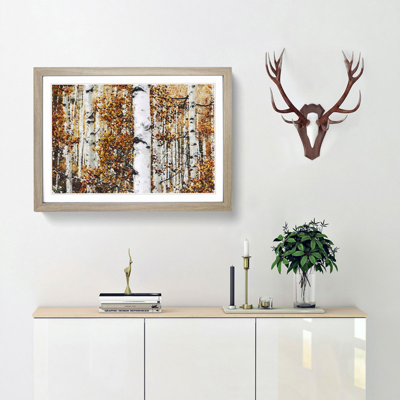 Birch Trees in Autumn - Framed Print, 33cm H x 45cm W x 2cm D, Oak Framed