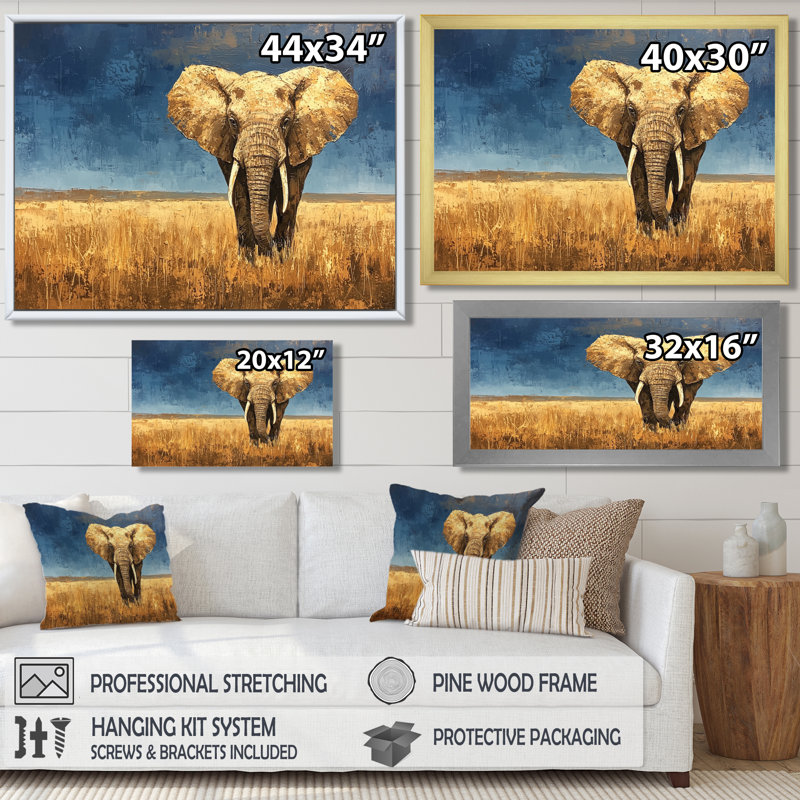 Éléphant dans les plaines d'Afrique I - éléphant, art mural, Reproduction encadrée d'une seule photo, Noir, H 12 po x l 20 po