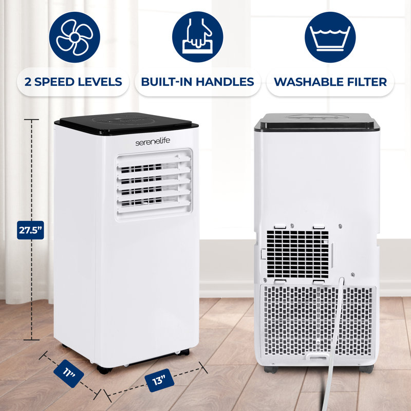 SereneLife 8000 BTU White and Black Portable Air Conditioner with Remote