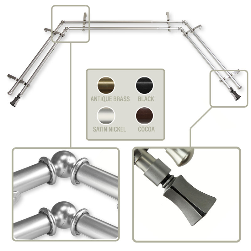 Tringle à rideaux double réglable pour fenêtre de baie de 0,81 à 38 po, Nickel satiné