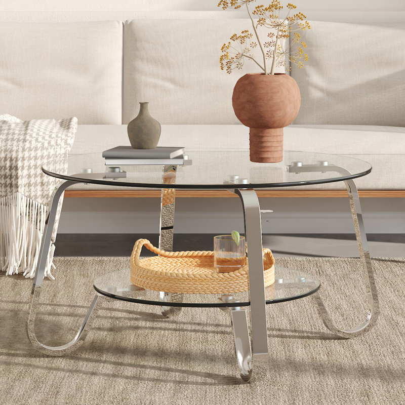 Table basse en verre trempé à double couche de style rétro minimaliste