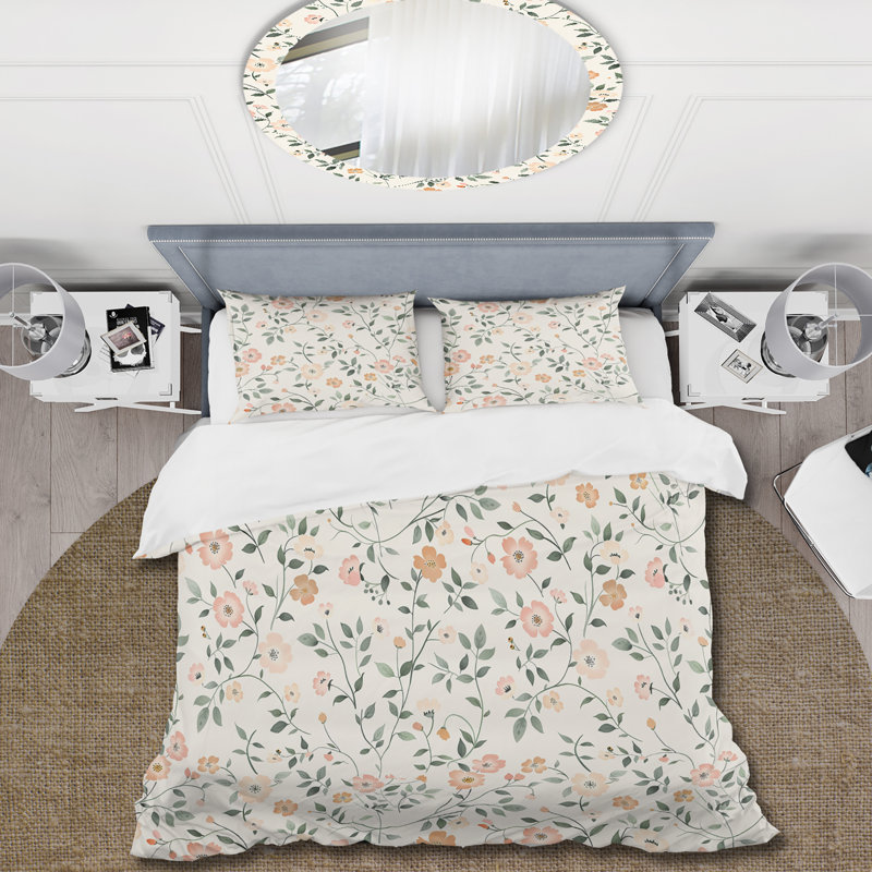 Ensemble de housse de couette Peach Green Soft Vintage Flower Paradise I - Floral