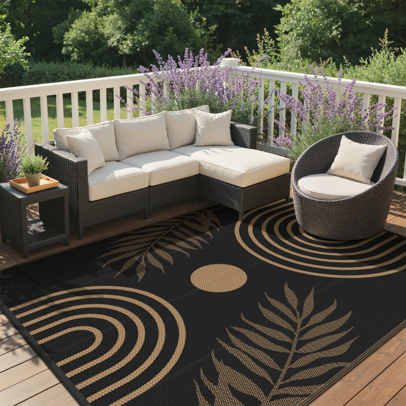 Shimeek Reversible Indoor/Outdoor Area Rug, Waterproof Plastic Outdoor Mat, Black&Brown,Rectangle 8' x 10', Black/Brown  