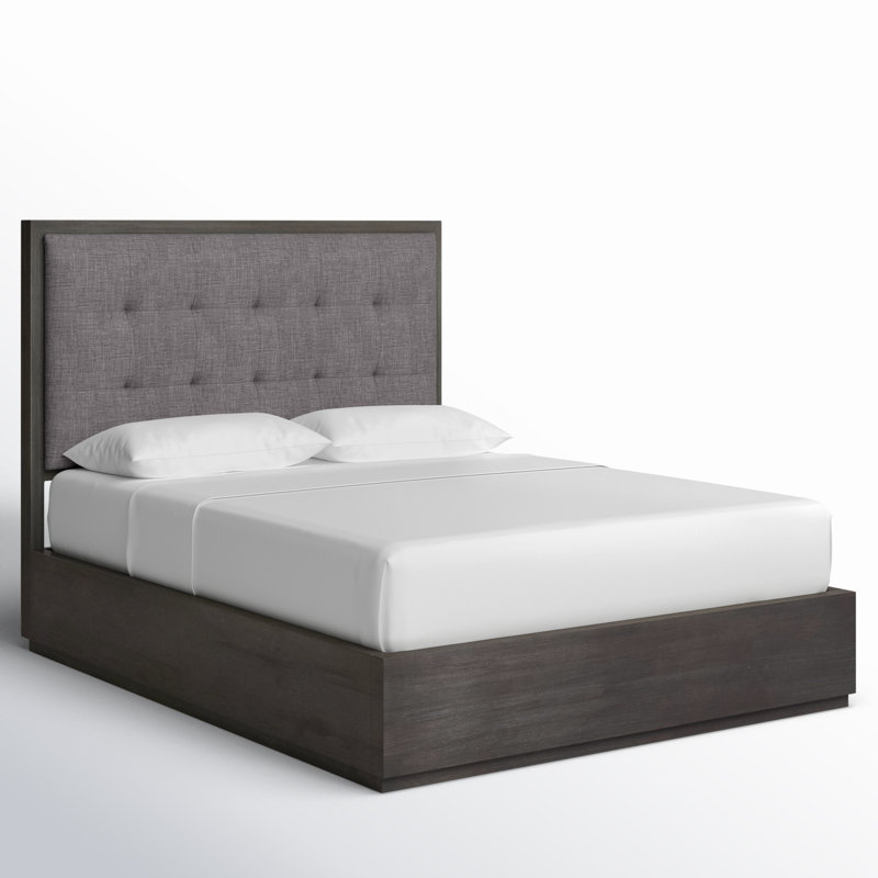 Lit plateforme tapissier avec rangement Eloise, Reine, Gris