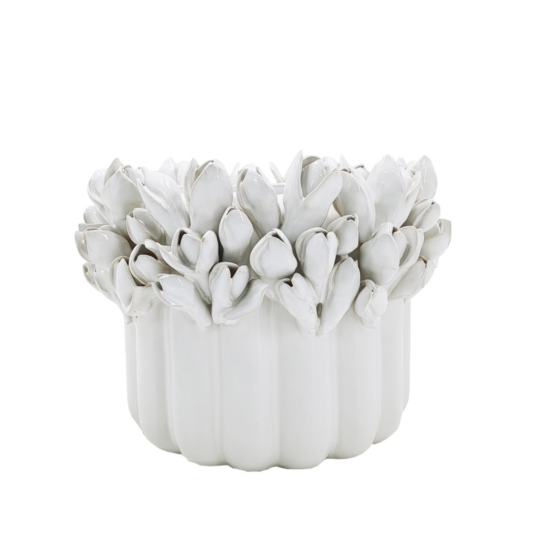 Vase Tulipe Bouquet, H 7,68 po x l 9,84 po x P 9,84 po, Blanc
