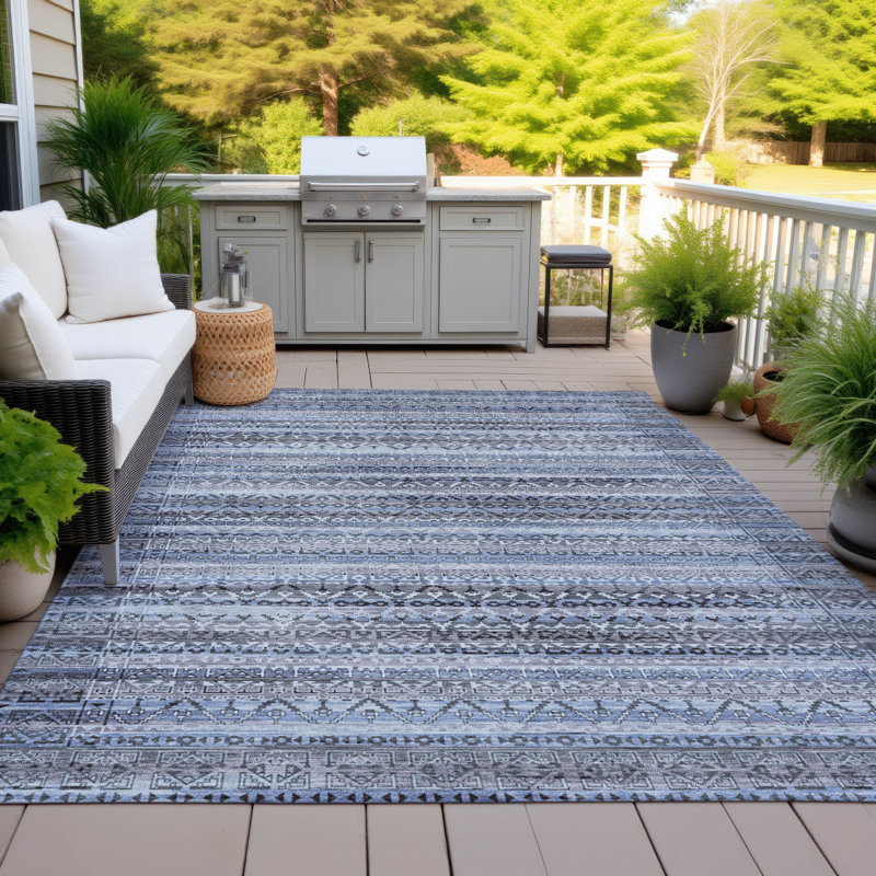 Machine Washable Indoor/Outdoor Xhevrie Blue Rug, Rectangle 10' x 14'