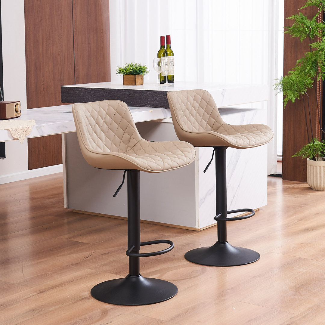 Zager Swivel Adjustable Height Bar Stool Leather Barstools Upholstered Counter Stools Round Base Hokku Designs Seat Color/ Frame 