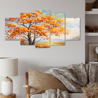 «Orange American Basswood Essence IV - Tree Multipanel», art mural pour le salon