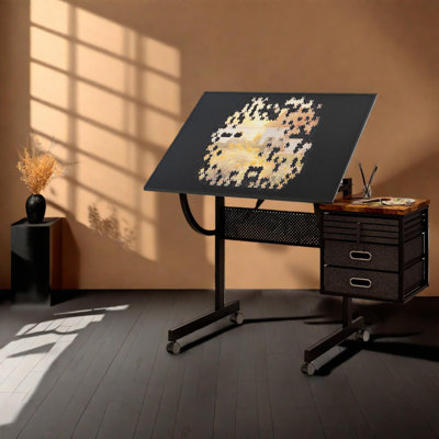 Adjustable Angle Jigsaw Puzzle Table with Storage Drawers and Wheels