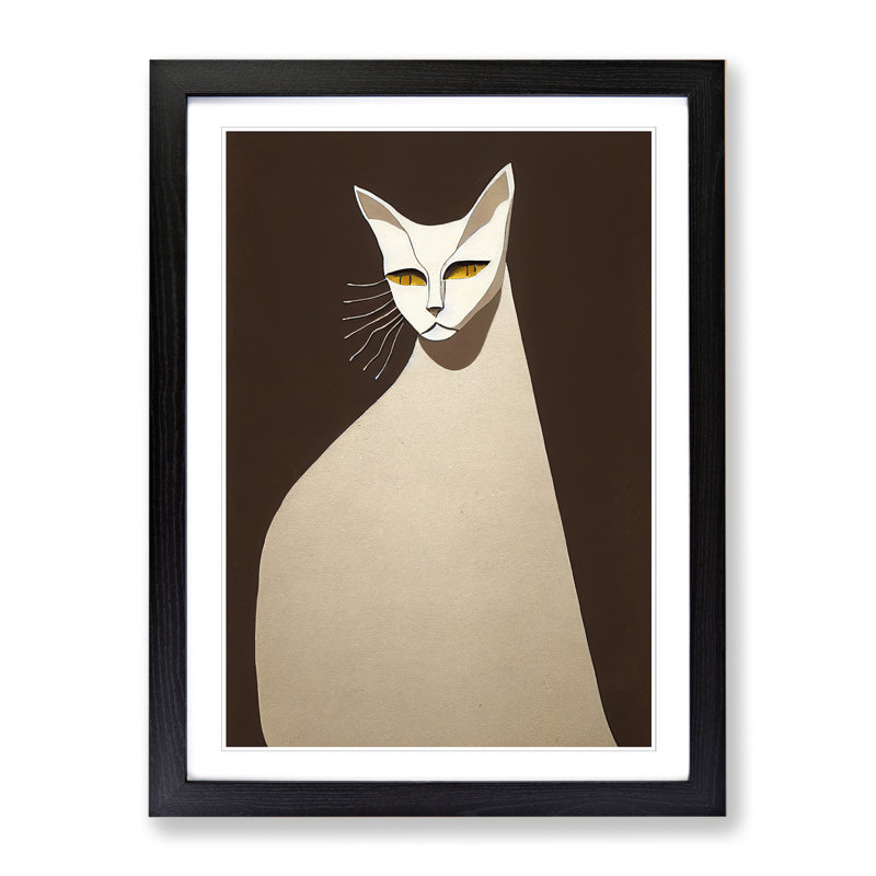 Unique Egyptian Cat 1 Piece Single Picture Frame Wall Art, 64cm H x 46cm W x 2cm D, Oak