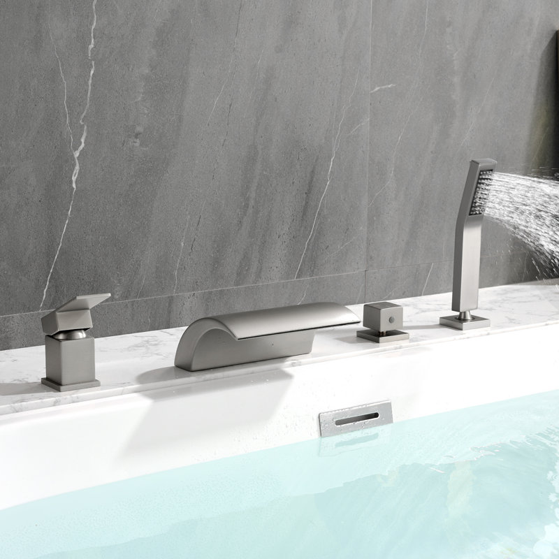 Robinet de baignoire romaine à deux poignées, Nickel brossé