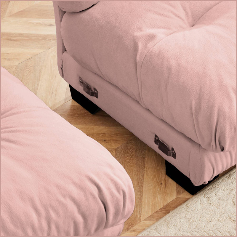 Canapé modulaire capitonné en chenille pour salon, 35.4" H x 133.8" W x 36" D, Pink