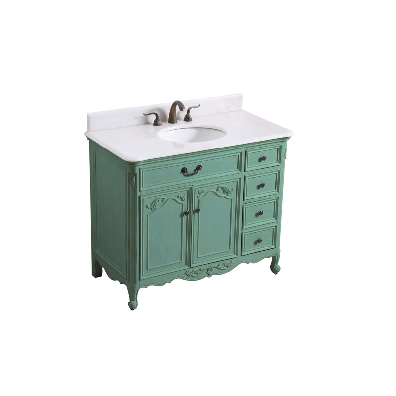 Angelique 42'' Single Bathroom Vanity with Top, Vintage Mint, Glossy White