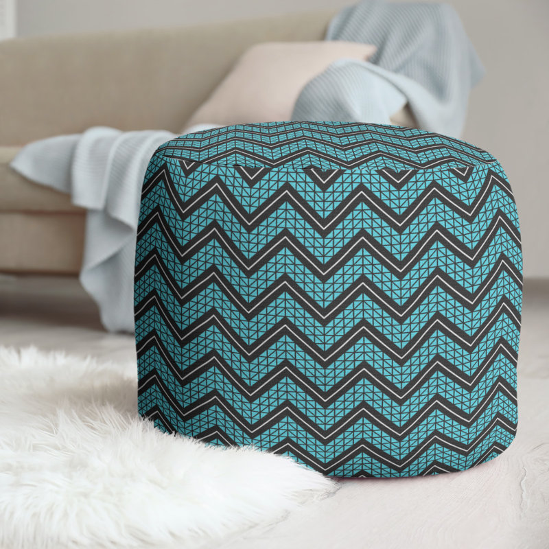 Upholstered Pouf, Teal/Black