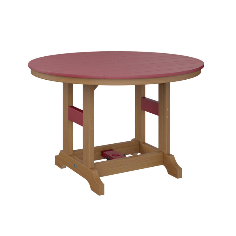 Garden Classic Outdoor Round Bar Table, Scarlet Red, Natural Teak