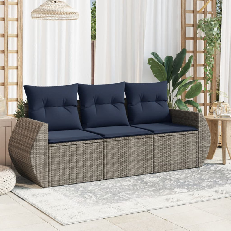 Ensemble de canapé de patio avec coussins 3 pièces Latitude Run®, Coussin rouge / cadre brun