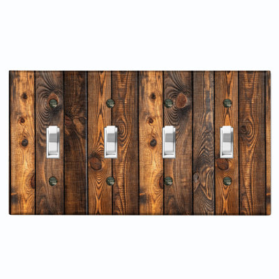 Metal Light Switch Plate Cover; US Standard Size 4 Gang Toggle - Printed Image of Wooden Planks