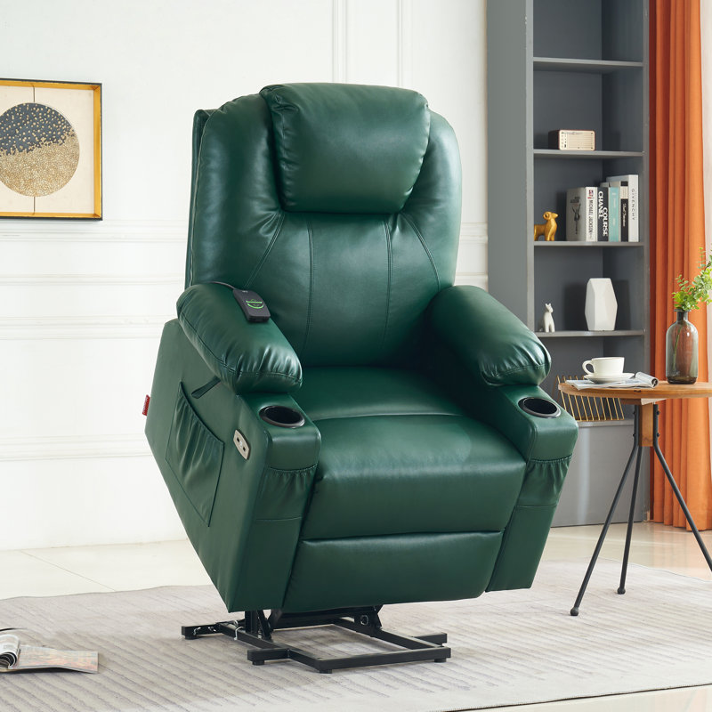 87.9cm Wide Lift Assist Standard Recliner with Massager, Blackish Green 