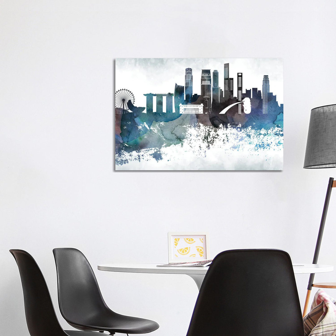 Singapore Bluish Skyline by WallDecorAddict - Wrapped Canvas Gallery-Wrapped Canvas Giclée