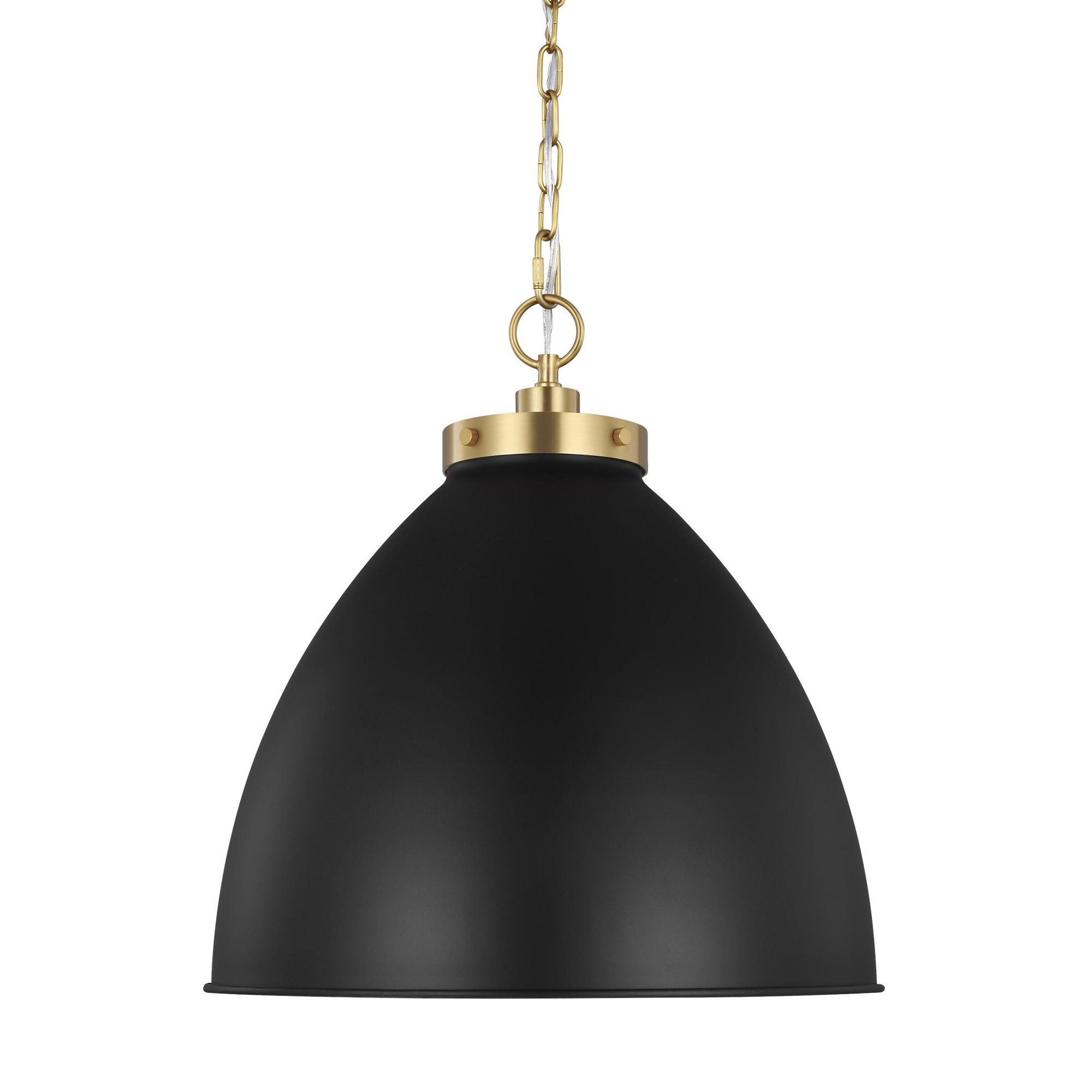 Single Light Metal Dimmable Pendant, Midnight Black, Burnished Brass, 19.5" H x 17.5" W x 17.5" D