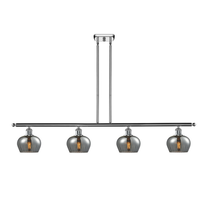 Luminaire suspendu linéaire à 4 lumières pour îlot de cuisine Patrina, Ampoule DEL 6 watts Vinage, Fumé, Chrome poli
