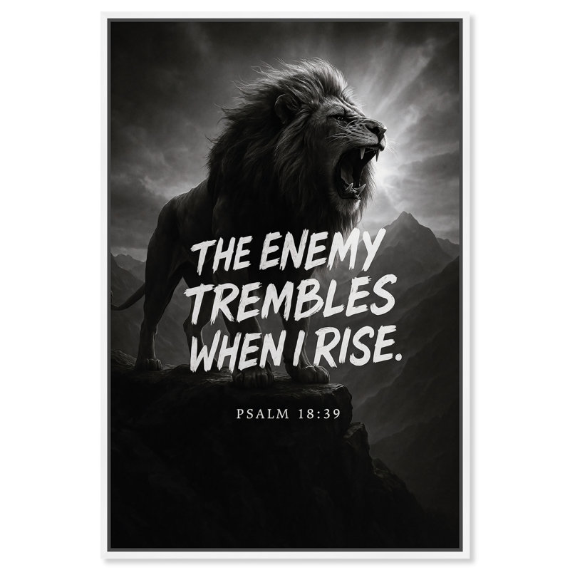 Art Remedy When I lever Script Roar, art mural chrétien sur toile, cadre blanc, 16 x 24, 25"H x 17"W, White Frame