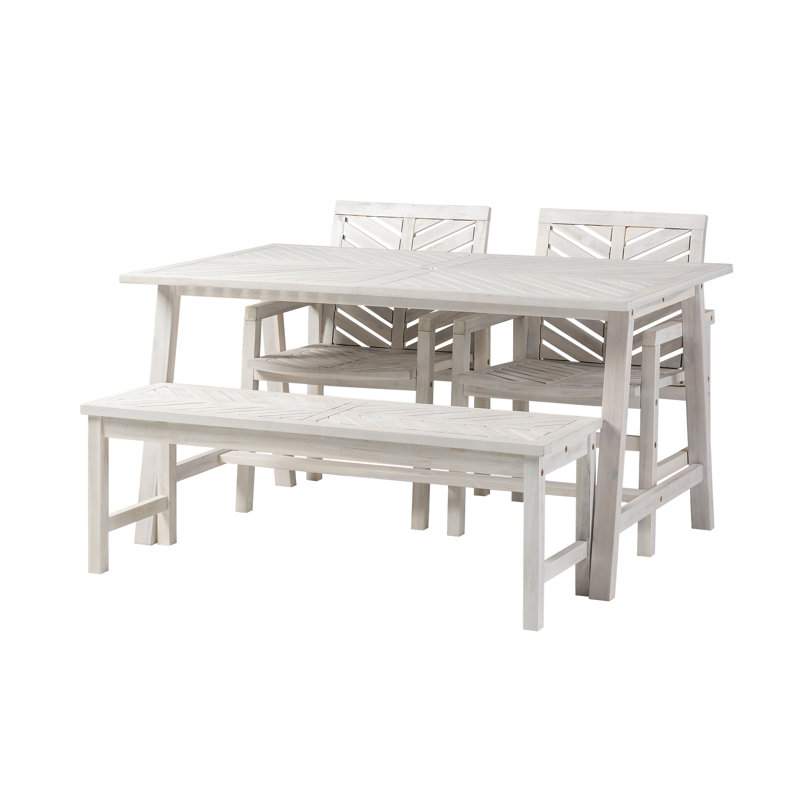 Ensemble de salle à manger rectangulaire pour 5 personnes Harbison, Blanc délavé
