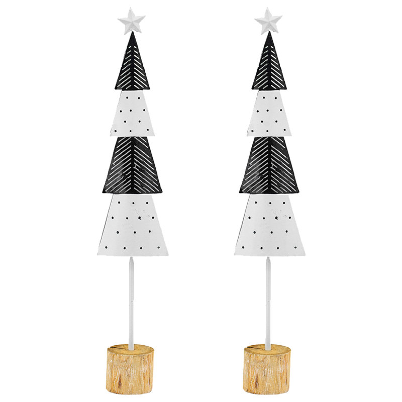 Iron Tree - Set of 2 - 4.5" x 2.5" x 22.5" - Black/White