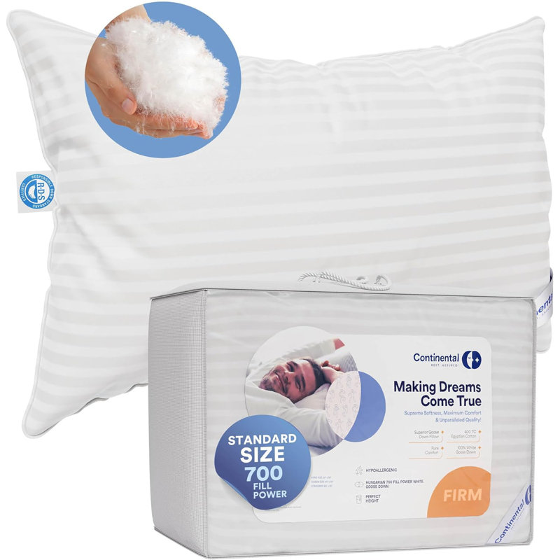 700 Fill Power 100% White Goose Down Bed Pillows 100% Cotton Firm, Medium and Plush (1 Pillow), Standard, Medium