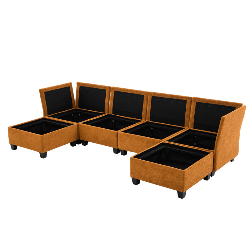 Canapé d'angle modulaire 6 places avec méridienne, forme en U, rangement, tissu doux et confortable, respirant, design personnalisable, mousse haute densité, structure facile à monter
