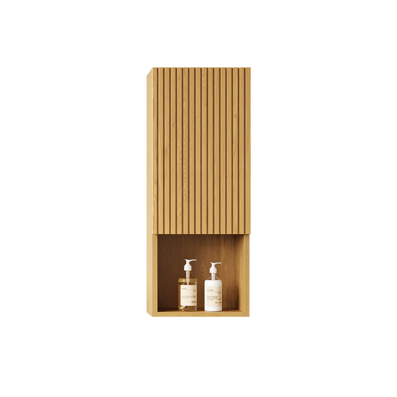 Bathroom Wall Mounted Cabinet - 35" Tall Narrow Storage With Door And Shelves In Oak For Small Spaces , Fits Smaller Areas