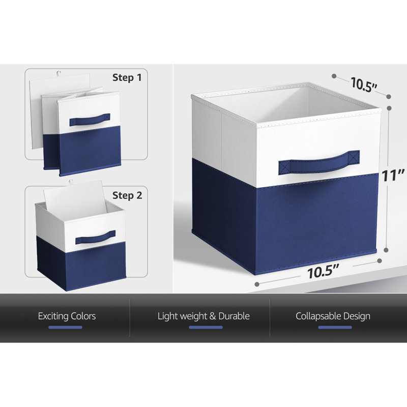  Sorbus Foldable Storage Bins – 6-Pack Fabric Storage Cubes, 11-Inch Cube Collapsible Organizer Bins for Closet, Shelves, and Cubby Storage, Navy