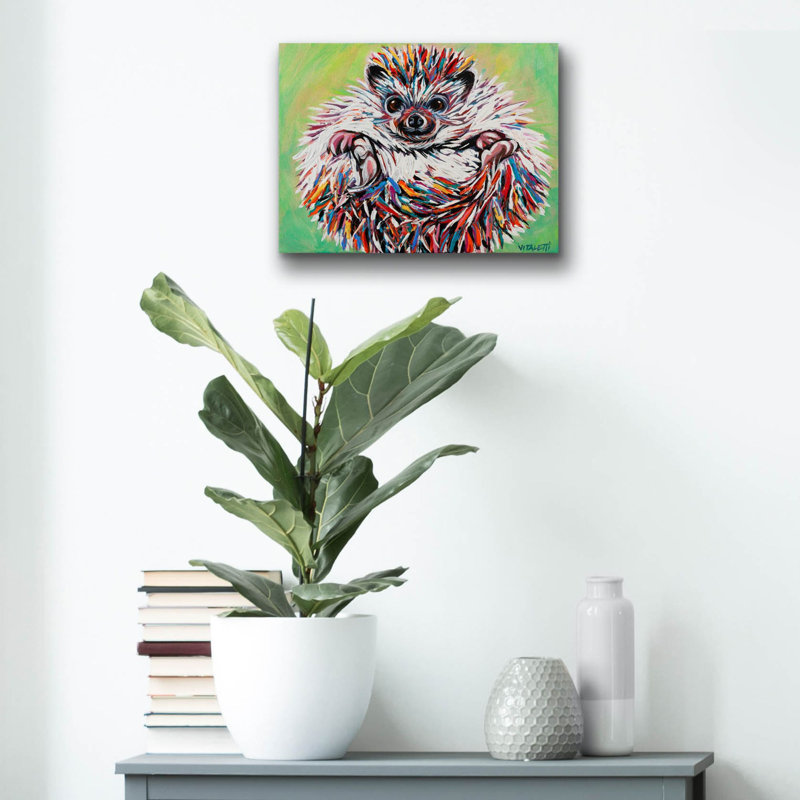 Art mural en verre Loon Peak «Colorful Hedgehog 2» par Carolee Vitaletti, 36 po x 24 po, H 12 po x l 16 po x P 0,13 po