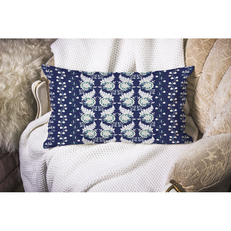 Botanical Bouquet  Rectangular Throw Pillow, Blue/Gray/White
