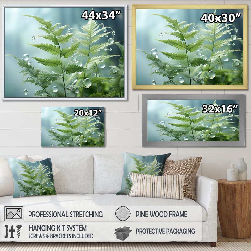 Ferns Plant Ethereal Whispers I - impression, H 16 po x l 32 po x P 1 po, Cadre flottant blanc