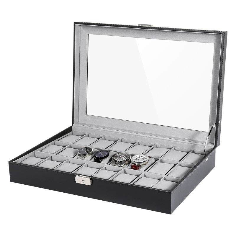 Leather Watch Box +, Black/Grey