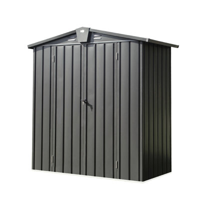 Galvanized Metal Outdoor Shed 5.7X3 Ft - For Patio, Garden, Backyard, Lawn Lockable Double Doors, Voluminous Storage, Rust- Construction, Sloping Roof For Weather Protection Storage Steel Door,