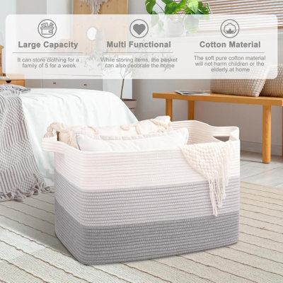 Blanket Basket,  Cotton Rope Woven Laundry Basket, Toy Bin For Baby Room, Container For Blanket Storage In Living Room